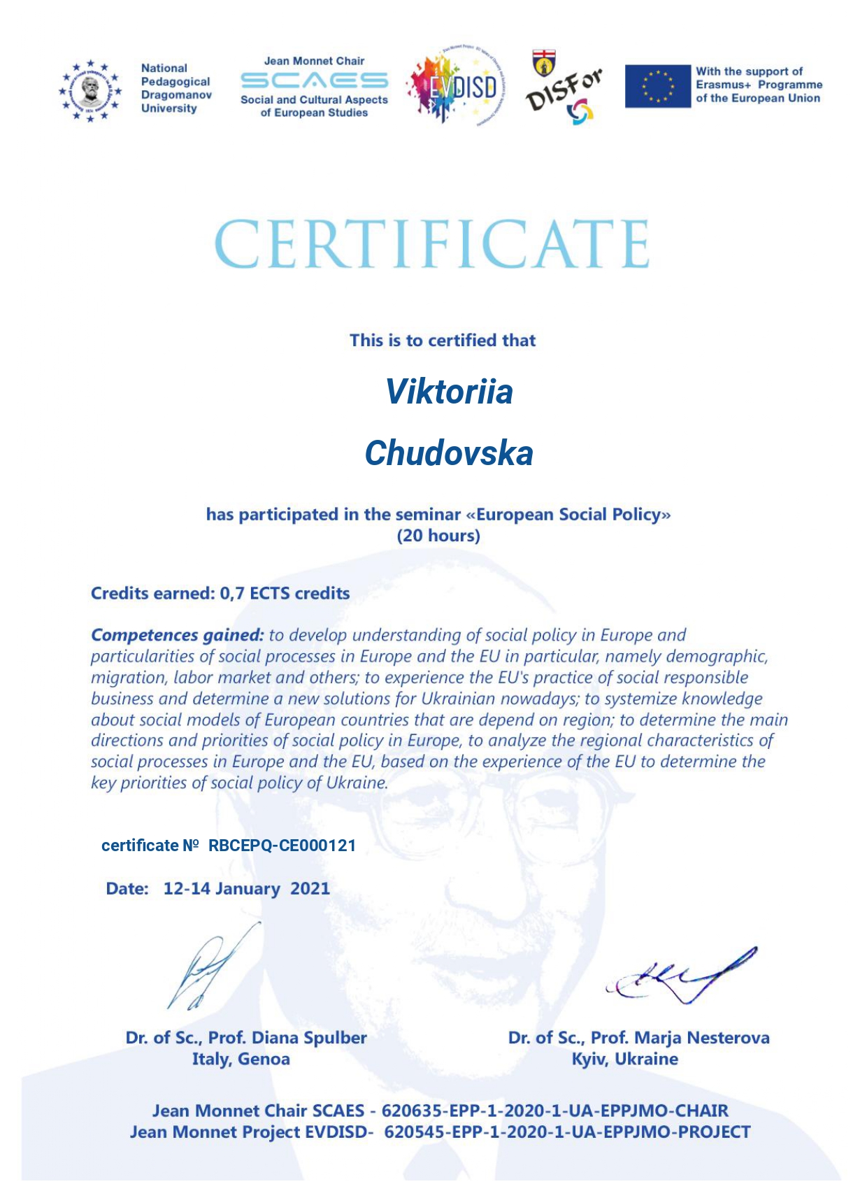 Certificate for Viktoriia for EVALUATION FORM seminar E 1 page 0001